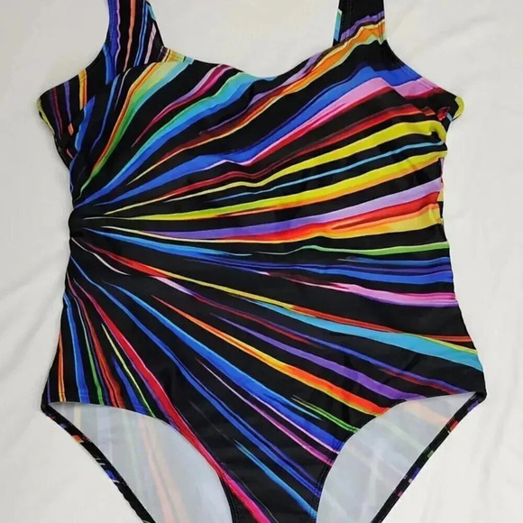 COPY - Stripe Print Square Neck One Piece Swimsuit (MULTICOLOR) - Picture 5 of 5